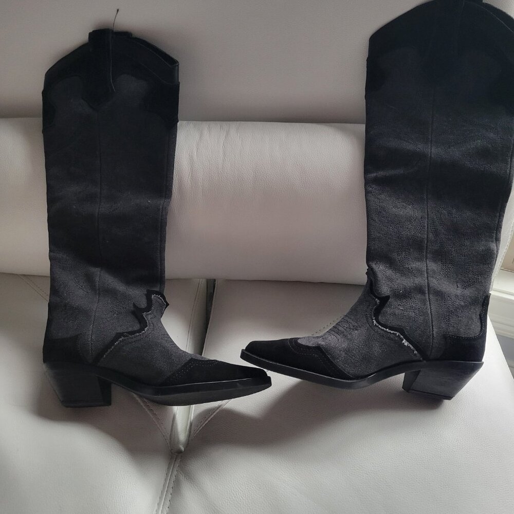 Zara Cloth / Suede Cowboy Boots Grey / Black 37(7) fits 36(6)